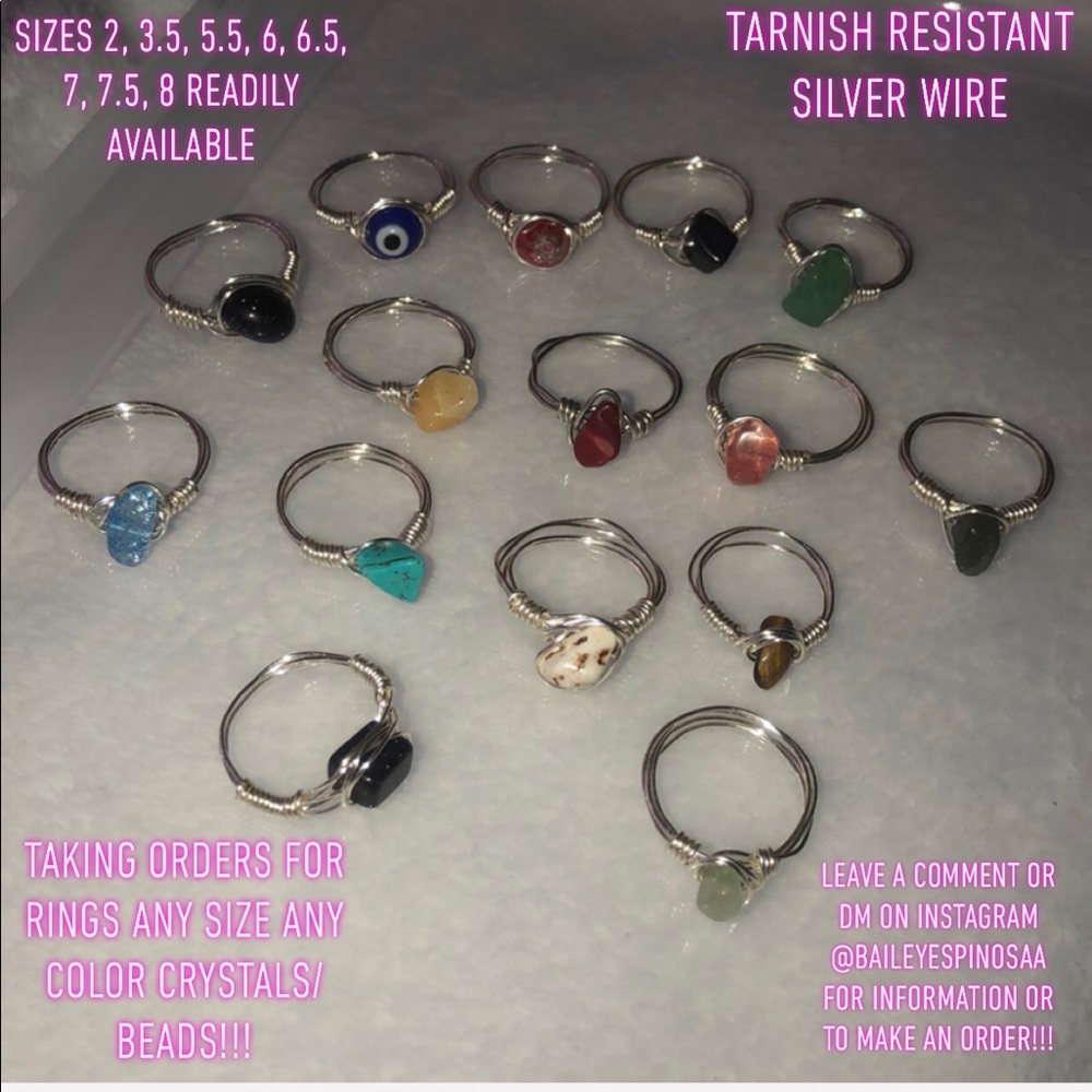 JEWELRY Silver Wire Anti Tarnish Rings w/ Crystals